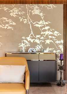 Mumbai Apartment Golden Tree Wall Close Up